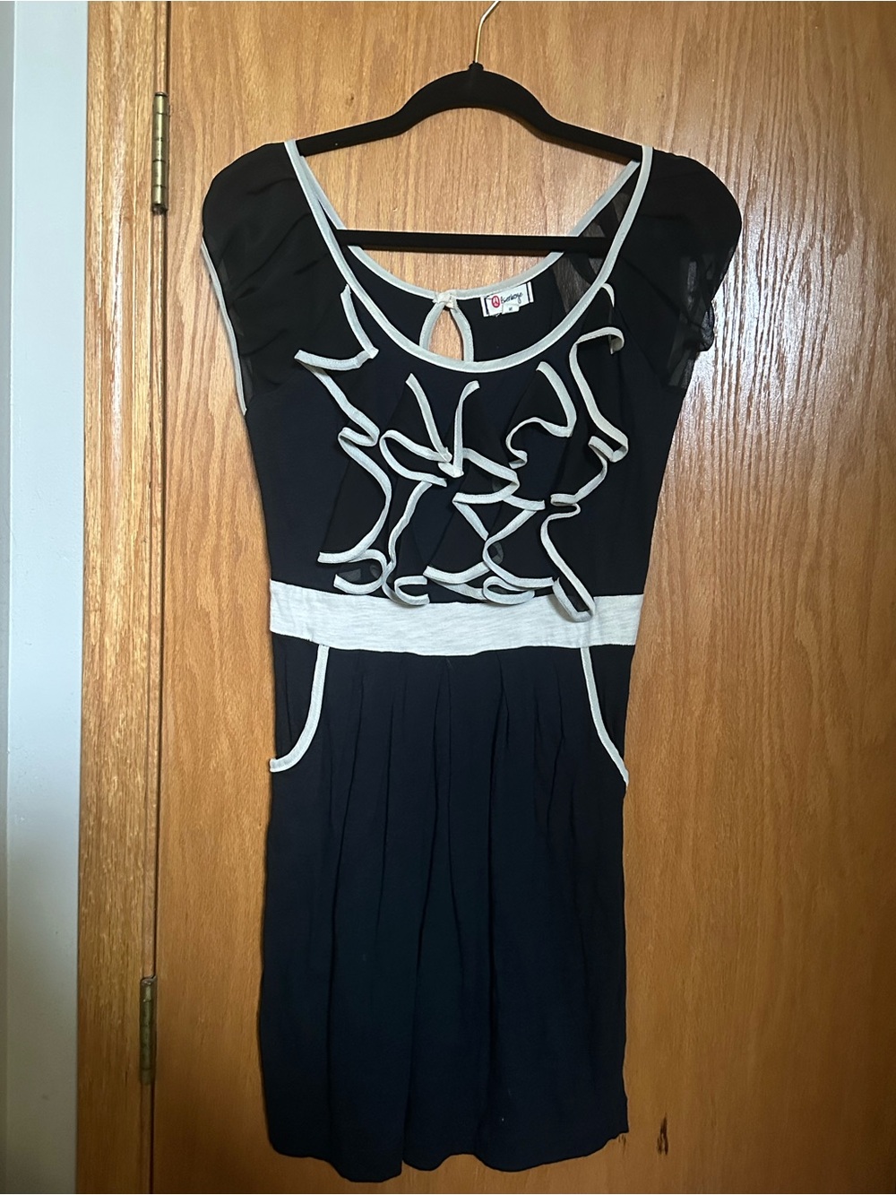 Black and White Ruffle-Front Dress